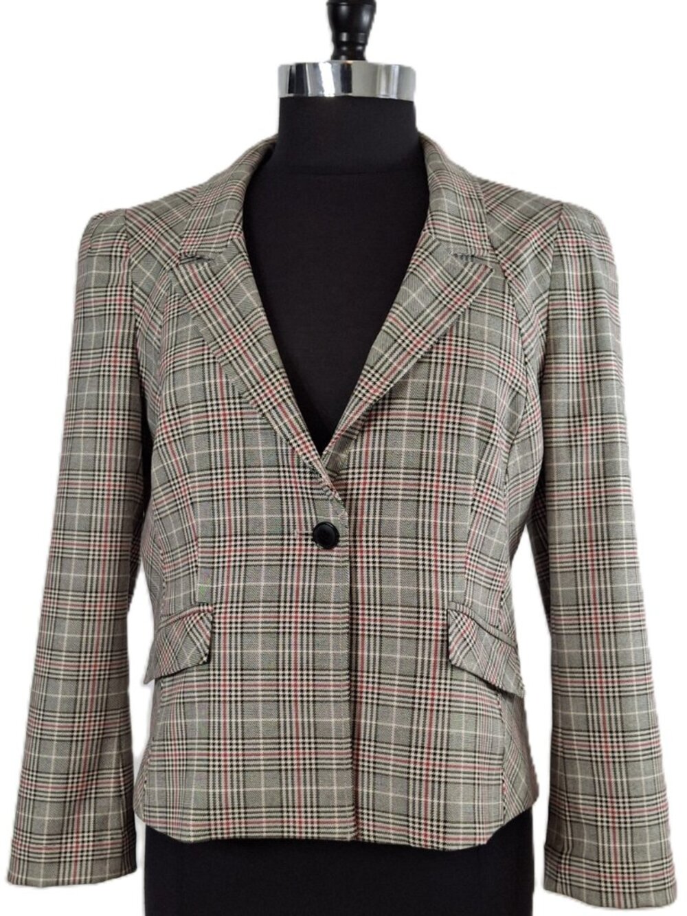 Tristan Women Sz 10 Glen Check Prince of Wales Plaid Blazer Jacket TailoredLined